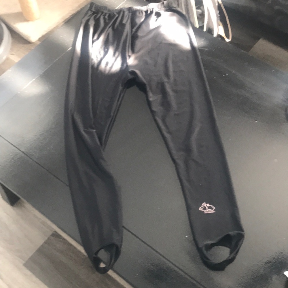 Girls' Black Stirrup Leggings with Pink Logo